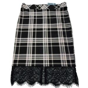 Torrid Ponte Knit Plaid Pencil Midi Skirt Lace Trim Black Pink Womens 10